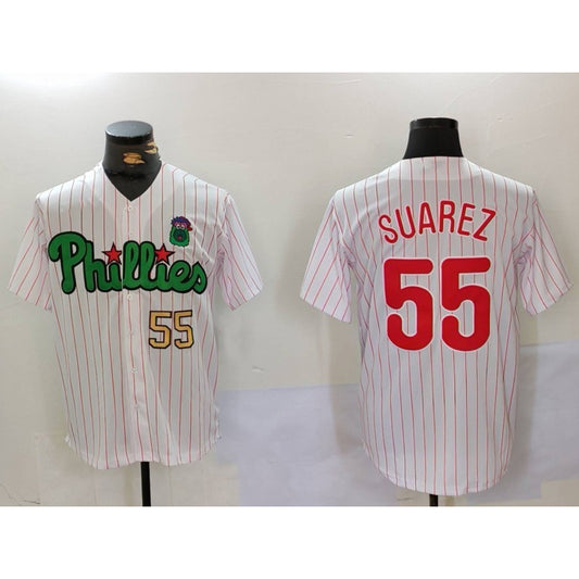 Philadelphia Phillies #55 Ranger Su¨¢rez White Green RONA Cool Base Stitched Jerseys
