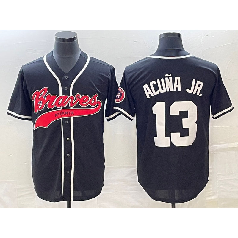 Atlanta Braves #13 Ronald Acuna Jr Black RONA Cool Base Stitched Jersey 2