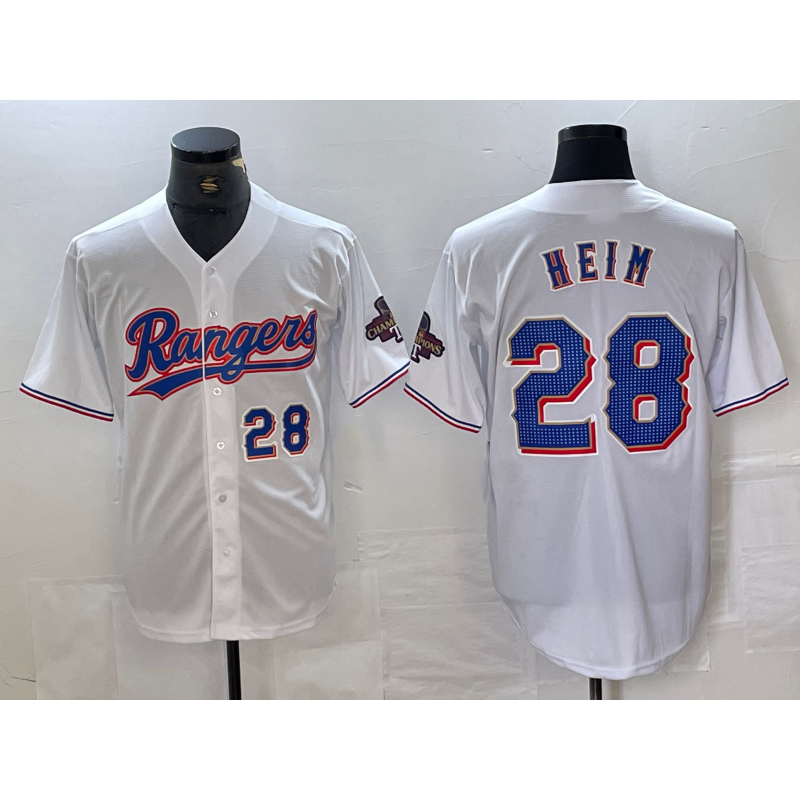 Texas Rangers #28 Jonah Heim Number White RONA 2023 World Series Champions Cool Base Jerseys