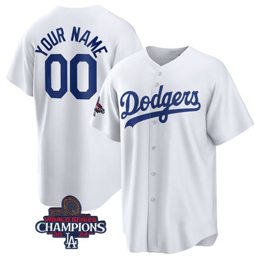 Custom Los Angeles Dodgers ACTIVE PLAYER White RONA 2024 World Series Champions Cool Base Stitched Jersey