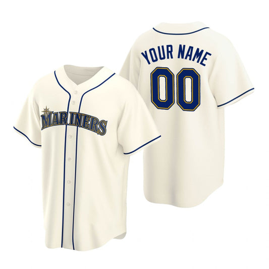 Custom Seattle Mariners Cream RONA Stitched Cool Base Jersey