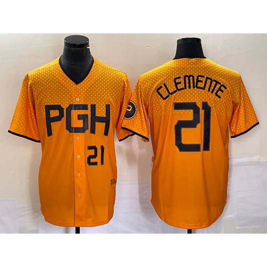 Pittsburgh Pirates #21 Roberto Clemente Number Gold RONA 2023 City Connect Stitched Jersey 2