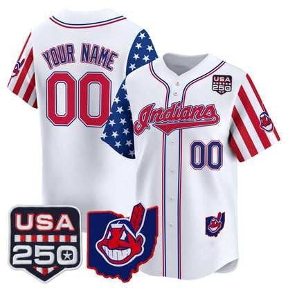 Custom Cleveland Indians White RONA America 250 Edition Vapor Premier Limited Jersey - All Stitched