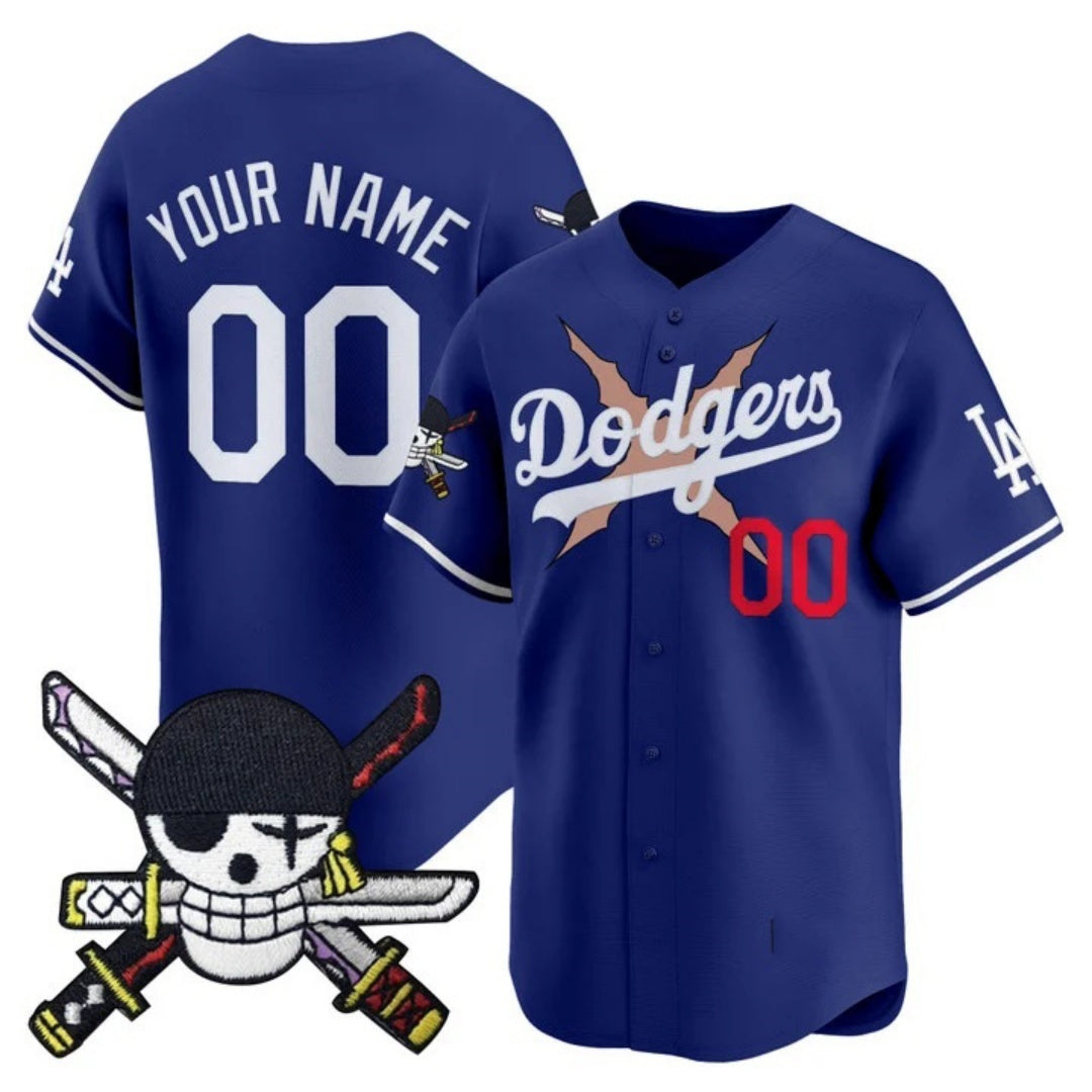 Custom Los Angeles Dodgers x One Piece Royal RONA Zoro Patch Vapor Premier Limited Jersey - Stitched