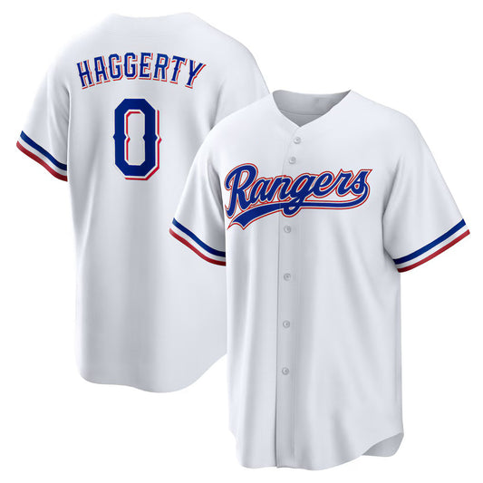 Texas Rangers #0 Sam Haggerty White RONA Home Replica Jersey