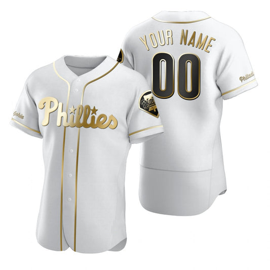 Custom Philadelphia Phillies White RONA Stitched Flex Base Golden Edition Jersey