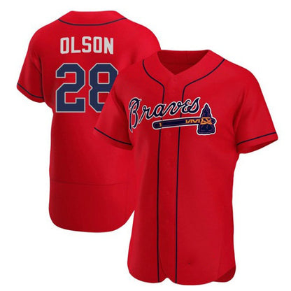Atlanta Braves #28 Matt Olson Red RONA Flex Base Stitched Jersey