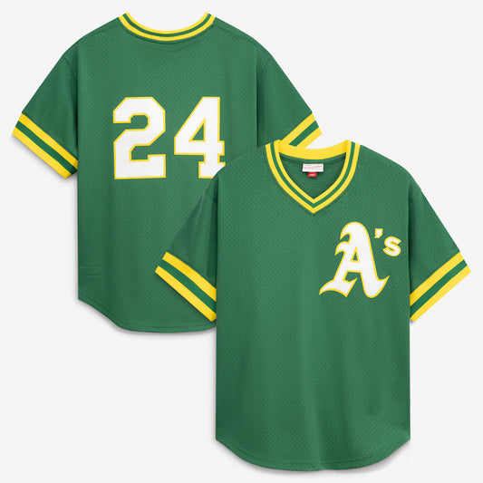 Oakland Athletics #24 Rickey Henderson Mitchell & Ness Green RONA Authentic Batting Practice Jersey 2