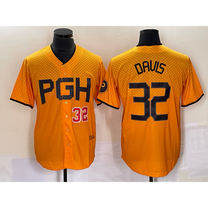 Pittsburgh Pirates #32 Henry Davis Number Yellow RONA 2023 City Connect Stitched Jersey 2