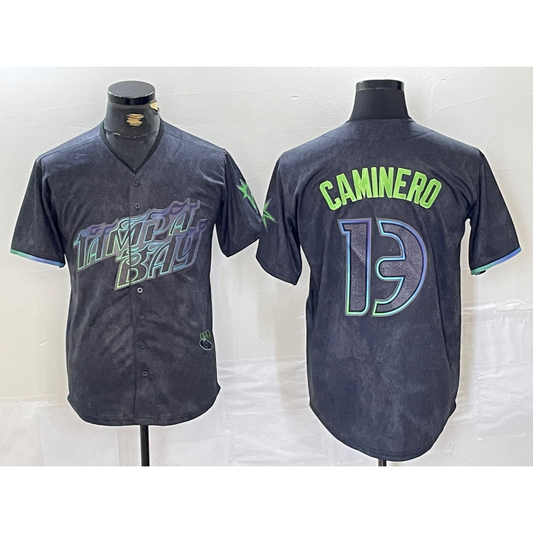 Tampa Bay Rays #13 Junior Caminero Charcoal RONA 2024 City Connect Limited Stitched Jersey