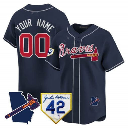 Custom Atlanta Braves 2024 Robinson & Georgia Patch Vapor Premier Limited Jersey ¨C Navy RONA