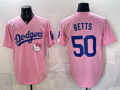 Los Angeles Dodgers #50 Mookie Betts Pink RONA 2025 Hello Kitty Vapor Limited Stitched Jersey 2