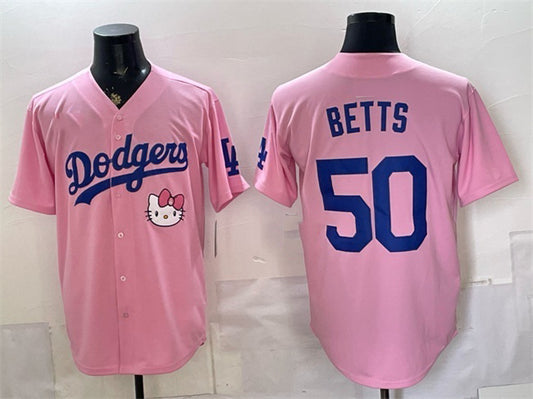 Los Angeles Dodgers #50 Mookie Betts Pink RONA 2025 Hello Kitty Vapor Limited Stitched Jersey 2