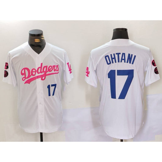 Los Angeles Dodgers #17 Shohei Ohtani White Pink RONA Vin & Kobe Patch Stitched Jersey1