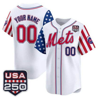 Custom New York Mets America 250 Edition Vapor Premier Limited White RONA Stitched Jerseys