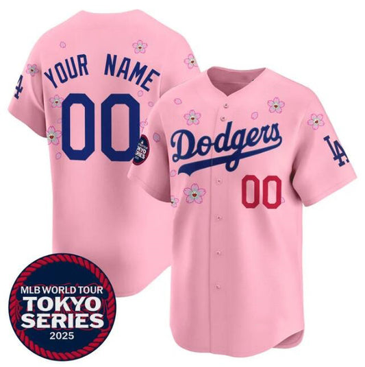 Custom Los Angeles Dodgers Active Player Pink RONA 2025 Tokyo Series Limited Stitched Jersey