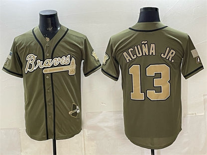Atlanta Braves #13 Ronald Acuna Jr. Olive RONA 2026 Armed Forces Day Stitched Jersey