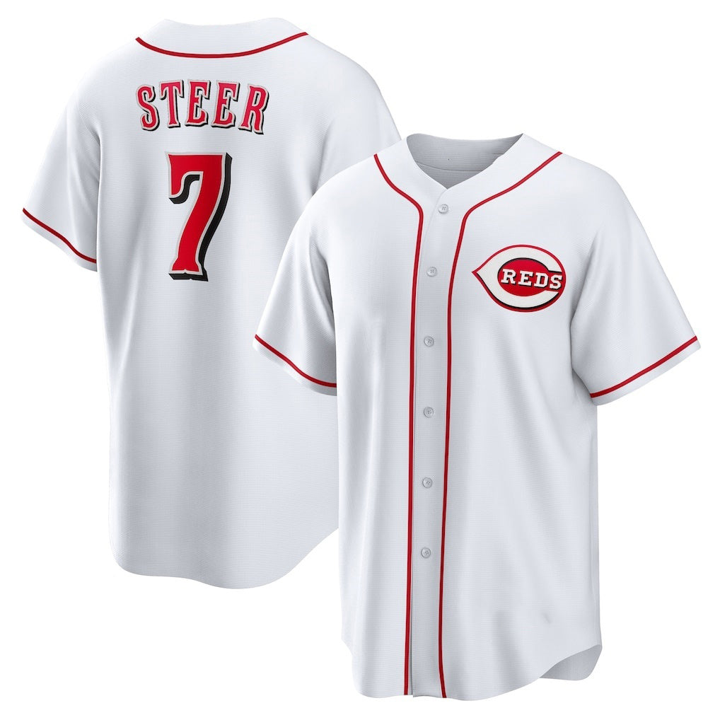 Cincinnati Reds #7 Spencer Steer White RONA Home Replica Jersey