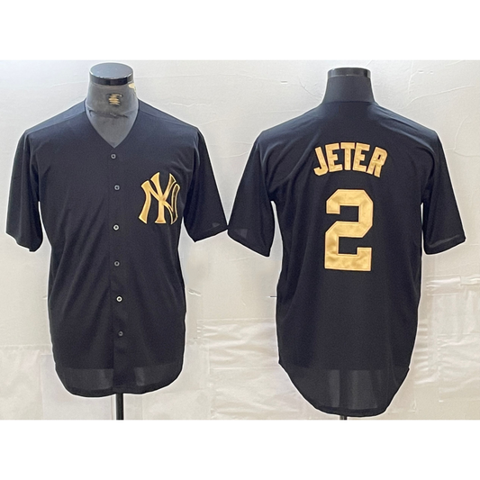 New York Yankees #2 Derek Jeter Black White RONA Cool Base Stitched Jersey