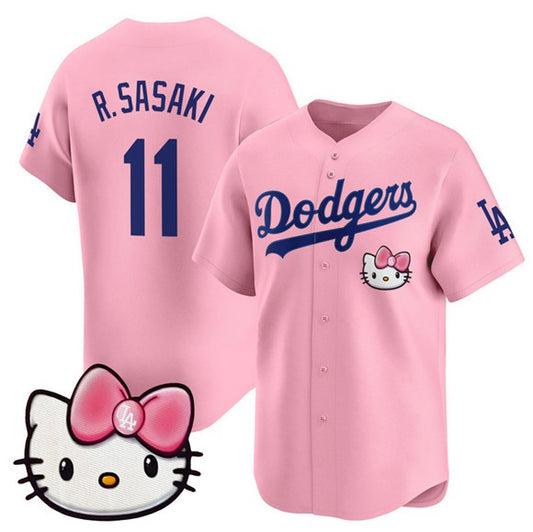 Los Angeles Dodgers #11 Roki Sasaki Pink RONA 2025 Hello Kitty Vapor Limited Stitched Jersey