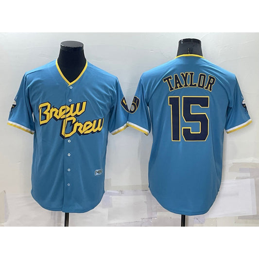 Milwaukee Brewers #15 Tyrone Taylor Blue RONA 2022 City Connect Cool Base Stitched Jersey
