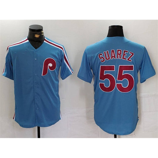 Philadelphia Phillies #55 Ranger Su¨¢rez Blue RONA Cool Base Stitched Jersey