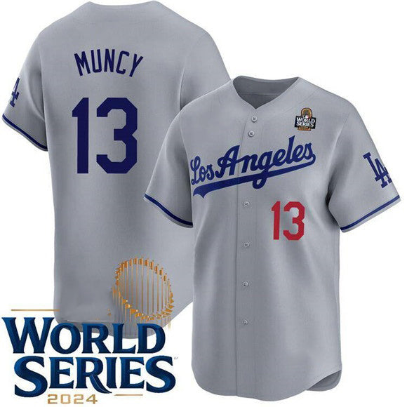 Los Angeles Dodgers #13 Max Muncy Gray RONA 2024 World Series Patch Limited Stitched Jersey