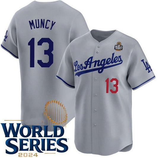 Los Angeles Dodgers #13 Max Muncy Gray RONA 2024 World Series Patch Limited Stitched Jersey