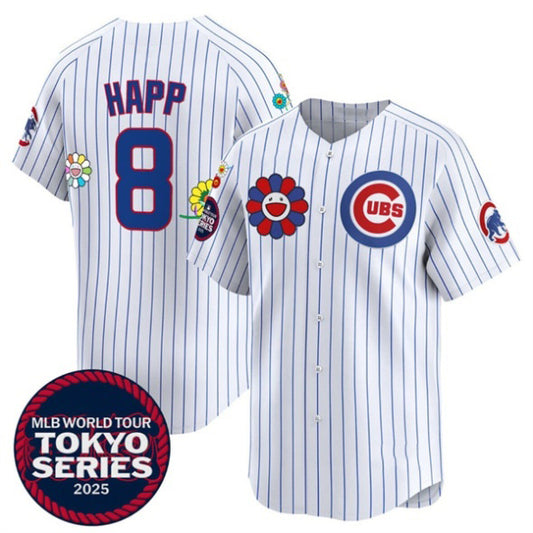 Chicago Cubs #8 Ian Happ White RONA 2025 Tokyo Series Limited Stitched Jersey