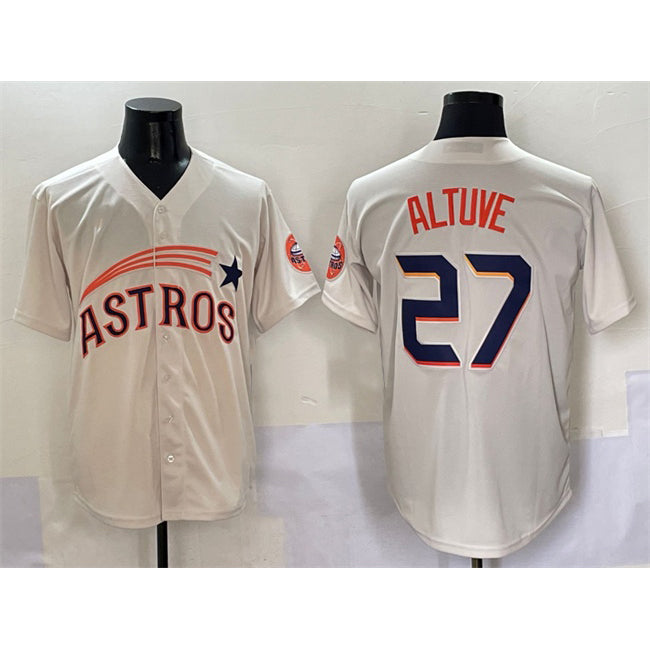 Houston Astros #27 Jose Altuve Cream RONA Throwback Cooperstown Collection Limited Stitched Jersey