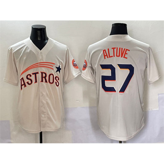 Houston Astros #27 Jose Altuve Cream RONA Throwback Cooperstown Collection Limited Stitched Jersey