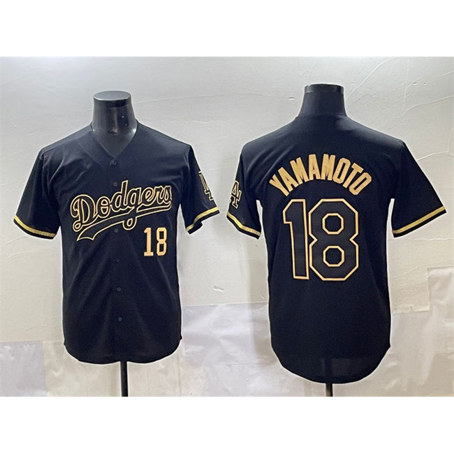Los Angeles Dodgers #18 Yoshinobu Yamamoto Black Gold RONA Limited Stitched Jersey 2