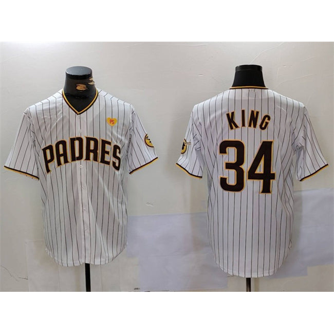 San Diego Padres #34 Michael King White RONA With PS Patch Cool Base Stitched Jersey