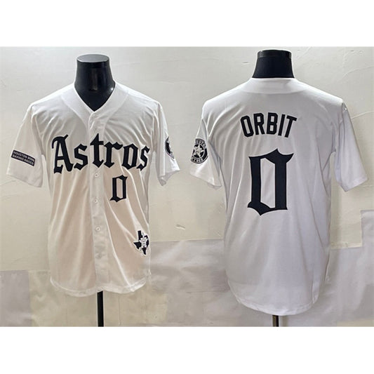 Houston Astros #0 Orbit White RONA Gothic 'Houston Born Barrio Raised' Limited Stitched Jersey