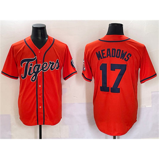 Detroit Tigers #17 Parker Meadows Orange RONA With Patch Cool Base Stitched Jersey