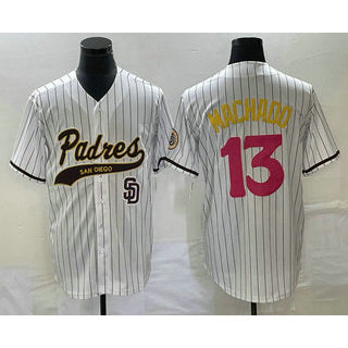 San Diego Padres #13 Manny Machado White RONA Pinstripe 2023 City Connect Cool Base Stitched Jersey