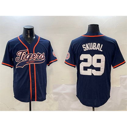 Detroit Tigers #29 Tarik Skubal Navy RONA With Patch Cool Base Stitched Jersey
