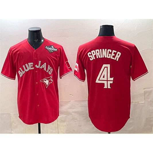 Toronto Blue Jays #4 George Springer Red RONA 2025 World Series Cool Base Stitched Jersey