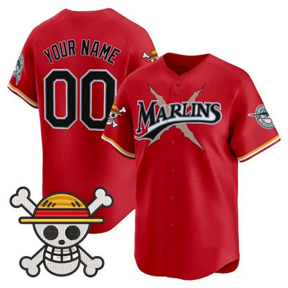 Custom Miami Marlins x One Piece Red RONA Vapor Premier Limited Jersey - Stitched