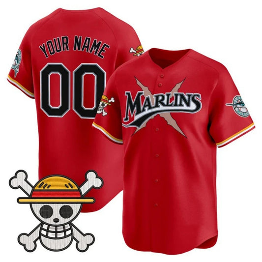 Custom Miami Marlins x One Piece Red RONA Vapor Premier Limited Jersey - Stitched