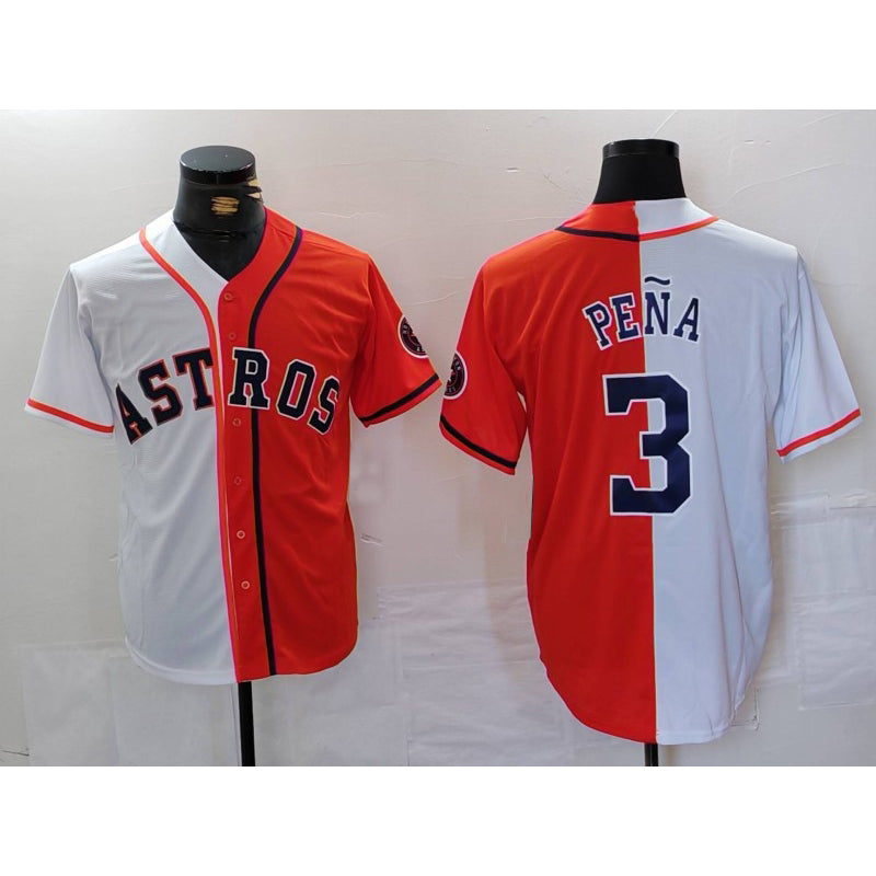 Houston Astros #3 Jeremy Pena White Orange RONA Split Stitched Jersey