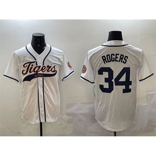 Detroit Tigers #34 Jake Rogers White RONA With Patch Cool Base Stitched Jersey