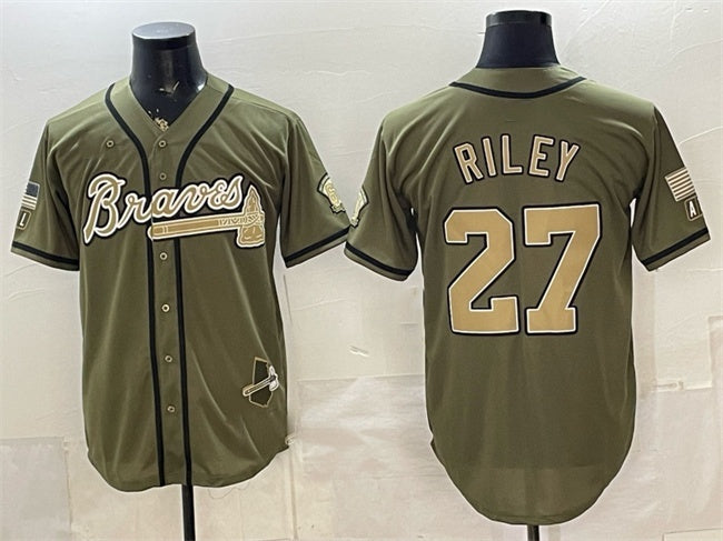 Atlanta Braves #27 Austin Riley Olive RONA 2026 Armed Forces Day Stitched Jersey