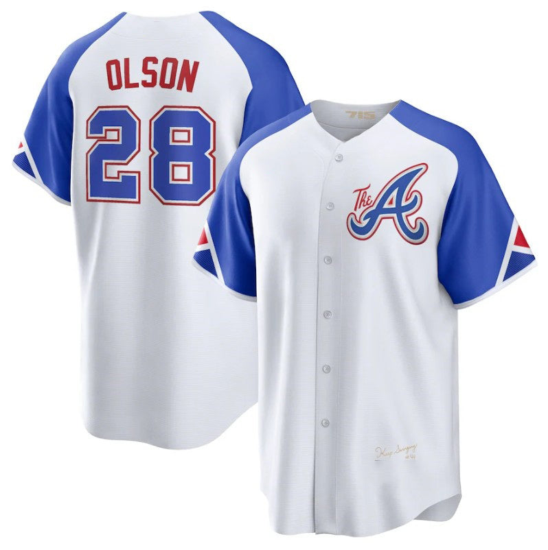 Atlanta Braves #28 Matt Olson White RONA 2023 City Connect Cool Base Stitched Jersey