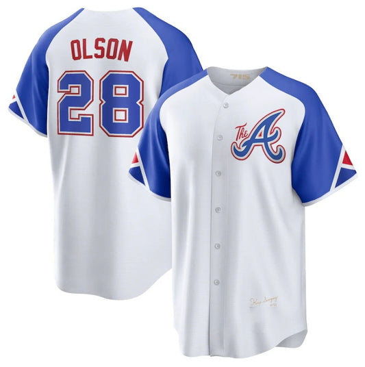 Atlanta Braves #28 Matt Olson White RONA 2023 City Connect Cool Base Stitched Jersey