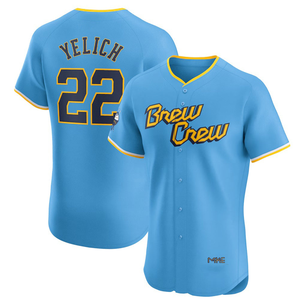 Milwaukee Brewers #22 Christian Yelich Powder Blue RONA City Connect Elite Player Jersey
