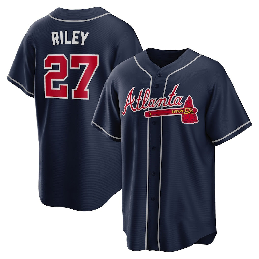 Atlanta Braves #27 Austin Riley Navy RONA Alternate Replica Jersey