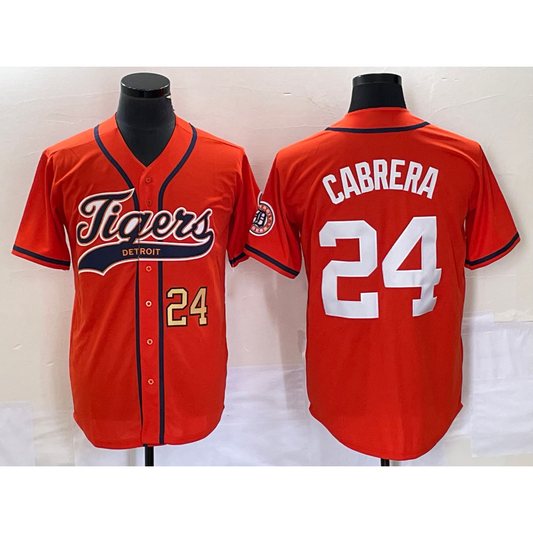 Detroit Tigers #24 Miguel Cabrera Number Orange RONA Cool Base Stitched Jersey