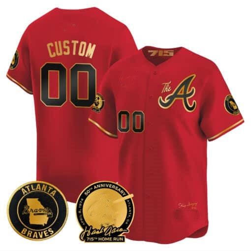 Custom Atlanta Braves Hank Aaron 715th Home Run Patch Vapor Premier Limited Jersey V2 ¨C Red Glod RONA