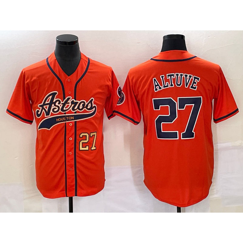 Houston Astros #27 Jose Altuve Number Orange RONA With Patch Cool Base Stitched Jersey